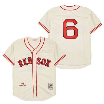 1946 Boston Red Sox Johnny Pesky Mitchell & Ness Cream Authentic Throwback Jersey men women youth size S-6XL