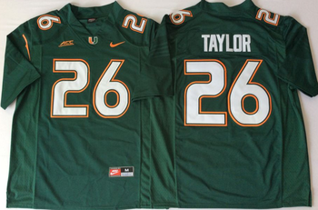2018 Miami Hurricanes Green 26 TAYLOR Football Jersey MEN WOMEN YOUTH S-6XL SIZE