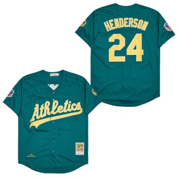 #24 Rickey Henderson Jersey Old Classic Style green jersey Uniform retro men women youth size S-6XL