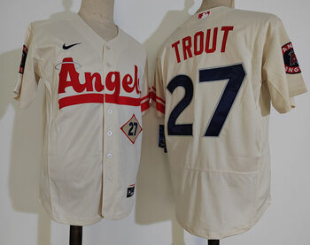 #27 Mike Trout White Los Angeles Angels Home Elite baseball jersey-cream MEN WOMEN YOUTH S-6XL SIZE