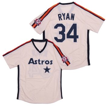 #34 Nolan Ryan Houston Astros retro baseball Jersey cream men women youth size S-6XL