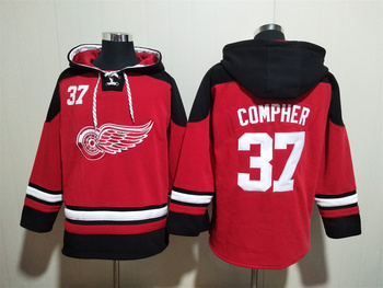 #37 COMPHER Detroit Red Wings stitched hoodie jersey red 2 MEN WOMEN YOUTH S-6XL SIZE
