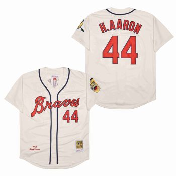 #44 HANK AARON SIGNED MITCHELL & NESS 1963 THROWBACK JERSEY men women youth size S-6XL