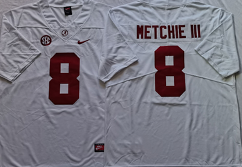 Alabama Crimson Tide White 8 METCHIE III Football Jersey MEN WOMEN YOUTH S-6XL SIZE