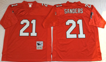 Atlanta Falcons Red #21 SANDERS RETRO Mitchell & Ness Football Jersey Retro men women youth size S-6XL