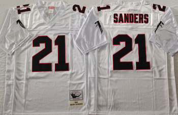 Atlanta Falcons White #21 SANDERS Mitchell & Ness Football Jersey Retro men women youth size S-6XL