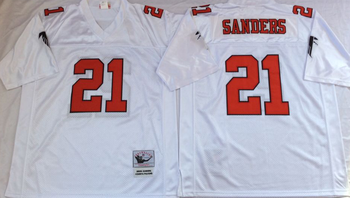 Atlanta Falcons White #21 SANDERS RETRO VERSION Mitchell & Ness Football Jersey Retro men women youth size S-6XL