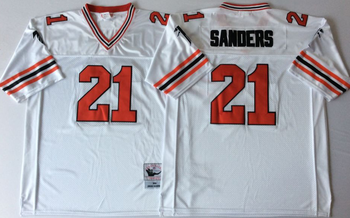 Atlanta Falcons White #21 SANDERS Retro Mitchell & Ness Football Jersey Retro men women youth size S-6XL