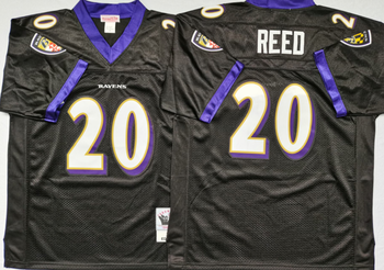 BALTIMORE RAVENS Black #20 REED Mitchell & Ness Football Jersey Retro men women youth size S-6XL