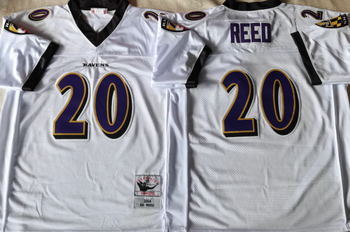 BALTIMORE RAVENS White #20 REED Mitchell & Ness Football Jersey Retro men women youth size S-6XL