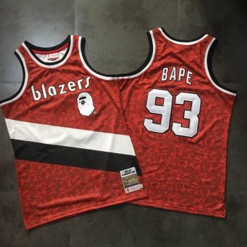 Bape x Mitchell and Ness Portland Trail Blazers Swingman Jersey Red MEN WOMEN YOUTH S-6XL SIZE