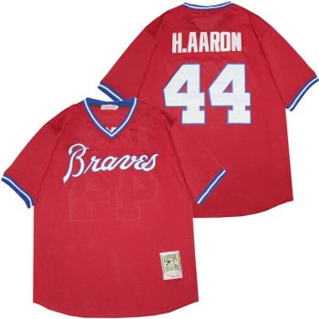 Braves #44 Hank Aaron Jersey Old Style Uniform red Raglan men women youth size S-6XL
