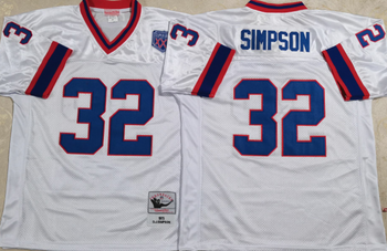 Buffalo Bills White #32 SIMPSON Mitchell & Ness Football Jersey Retro men women youth size S-6XL