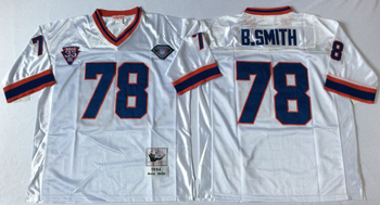 Buffalo Bills White #78 B.SMITH Mitchell & Ness Football Jersey Retro men women youth size S-6XL