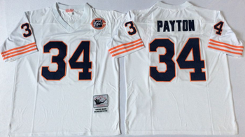 Chicago Bears White #34 PAYTON retro Mitchell & Ness Football Jersey Retro men women youth size S-6XL