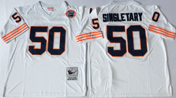 Chicago Bears White #50 SINGLETARY Retro Mitchell & Ness Football Jersey Retro men women youth size S-6XL
