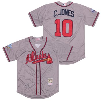 Chipper Jones #10 Atlanta Braves Gray  baseball Jersey men women youth size S-6XL