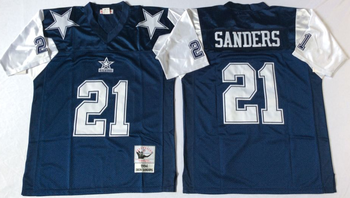 Dallas Cowboys Blue #21 Mitchell & Ness Football Jersey Retro men women youth size S-6XL