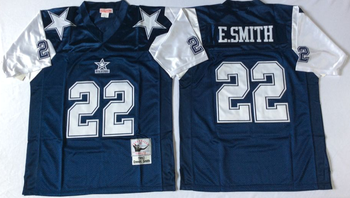 Dallas Cowboys Blue version #22 Mitchell & Ness Football Jersey Retro men women youth size S-6XL
