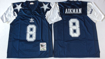 Dallas Cowboys Blue version #8 Mitchell & Ness Football Jersey Retro men women youth size S-6XL