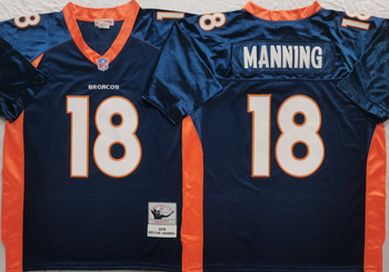 Denver Broncos Blue #18 MANNING Mitchell & Ness Football Jersey Retro men women youth size S-6XL