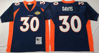 Denver Broncos Blue #30 DAVIS Mitchell & Ness Football Jersey Retro men women youth size S-6XL