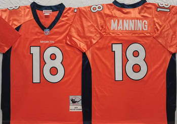 Denver Broncos Orange #18 MANNING Mitchell & Ness Football Jersey Retro men women youth size S-6XL