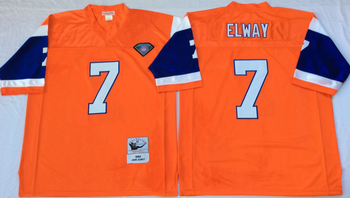 Denver Broncos Orange #7 ELWAY Retro Mitchell & Ness Football Jersey Retro men women youth size S-6XL