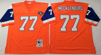 Denver Broncos Orange #77 MECKLENBURG Mitchell & Ness Football Jersey Retro men women youth size S-6XL