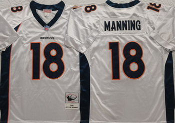 Denver Broncos White #18 MANNING Mitchell & Ness Football Jersey Retro men women youth size S-6XL