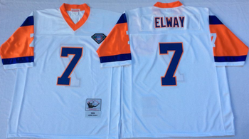 Denver Broncos White #7 ELWAY Retro Mitchell & Ness Football Jersey Retro men women youth size S-6XL