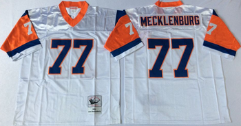 Denver Broncos White #77 MECKLENBURG Mitchell & Ness Football Jersey Retro men women youth size S-6XL