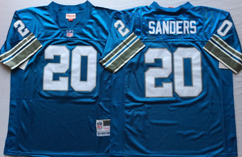 Detriot lions Blue M&N #20 SANDERS Mitchell & Ness Football Jersey Retro men women youth size S-6XL