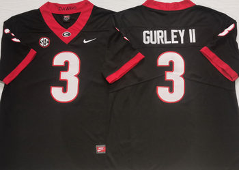 Georgia Bulldogs Black 3 GURLEY II Football Jersey MEN WOMEN YOUTH S-6XL SIZE