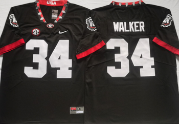 Georgia Bulldogs Black 34 WALKER Football Jersey MEN WOMEN YOUTH S-6XL SIZE