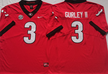 Georgia Bulldogs Red 3 GURLEY II Football Jersey MEN WOMEN YOUTH S-6XL SIZE
