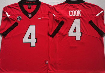 Georgia Bulldogs Red 4 COOK Football Jersey MEN WOMEN YOUTH S-6XL SIZE