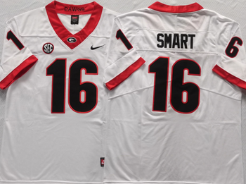 Georgia Bulldogs White 16 SMART Football Jersey MEN WOMEN YOUTH S-6XL SIZE