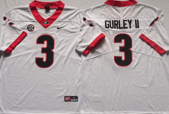 Georgia Bulldogs White 3 GURLEY II Football Jersey MEN WOMEN YOUTH S-6XL SIZE