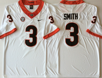 Georgia Bulldogs White 3 SMITH Football Jersey MEN WOMEN YOUTH S-6XL SIZE