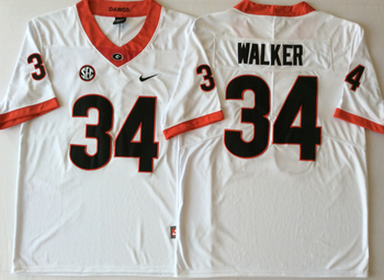 Georgia Bulldogs White 34 WALKER Football Jersey MEN WOMEN YOUTH S-6XL SIZE