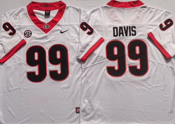 Georgia Bulldogs White 99 DAVIS Football Jersey MEN WOMEN YOUTH S-6XL SIZE