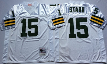 Green bay packers White #15 STARR Mitchell & Ness Football Jersey Retro men women youth size S-6XL