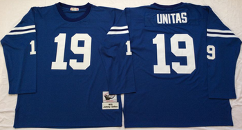 Indianapolis colts Blue #19 UNITAS LONG SLEEVE Mitchell & Ness Football Jersey Retro men women youth size S-6XL