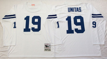 Indianapolis colts White #19 UNITAS LONG SLEEVE Mitchell & Ness Football Jersey Retro men women youth size S-6XL