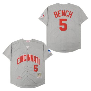 Johnny Bench Cincinnati Reds Jersey Mitchell & Ness grey men women youth size S-6XL
