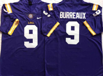 LSU Tigers Purple 9 BURREAUX Football Jersey MEN WOMEN YOUTH S-6XL SIZE