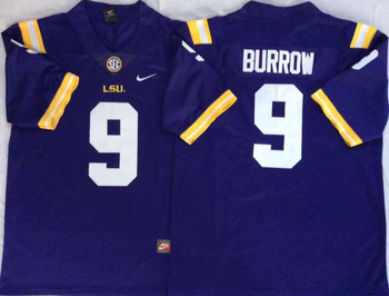 LSU Tigers Purple 9 BURROW Football Jersey MEN WOMEN YOUTH S-6XL SIZE