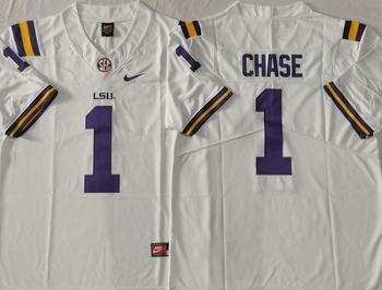LSU Tigers White 1 CHASEFootball Jersey MEN WOMEN YOUTH S-6XL SIZE