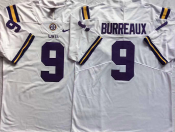 LSU Tigers White 9 BURREAUX Football Jersey MEN WOMEN YOUTH S-6XL SIZE
